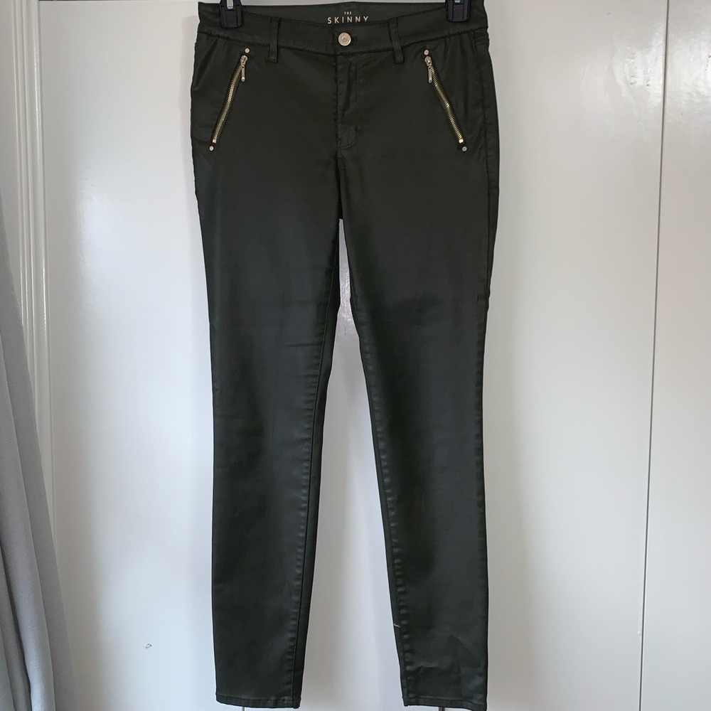 White House Black Market Green Leather Pants